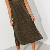 Black & Gold Full Rhinestone Active Midi Dress | Queen Of Sparkles