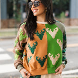 Colorblock Deer Head Sweatshirt | Queen Of Sparkles