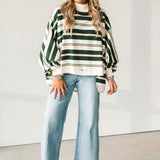 90s Mock Neck Stripe Top | Green