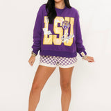 Licensed LSU Metallic Word With Icons Sweatshirt | Queen Of Sparkles
