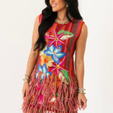 Rainbow Floral Knit Fringe Tank Dress | Queen Of Sparkles