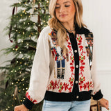 Black Trim Collar Nutcracker & Candy Cane Button Up Cardigan | Queen Of Sparkles
