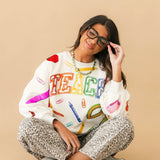 Beige Multi 'Teach' Scattered Icon Sweatshirt | Queen Of Sparkles
