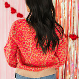 Leopard Stripe Sweater Cardigan | Hot Pink