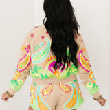 Beige & Neon Paisley Print Sweatshirt | Queen Of Sparkles
