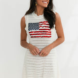White Lace Knit American Flag Tank Dress | Queen Of Sparkles