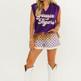 LSU 'Geaux Tigers' Feather Bottom Tank Sweater | Queen Of Sparkles