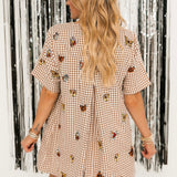 Brown Plaid Butterfly Short Sleeve Dress | Queen Of Sparkles