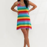 Rainbow Tie Dye Stripe Rhinestone Tank Dress | Queen Of Sparkles