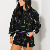 Black Multi Rainbow Trim Martini Sweatshirt | Queen Of Sparkles