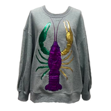 Grey Mardi Gras Oversize Crawfish Sweatshirt