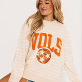 Licensed Tennessee Beige Stripe Vintage Team Sweater | Queen Of Sparkles