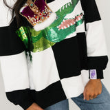 Black & White Checkered Alligator Queen Sweatshirt | Queen Of Sparkles