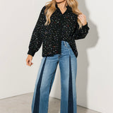 Black Multi Rhinestone Cotton Button Up Collared Top | Queen Of Sparkles