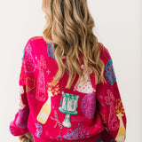 Hot Pink Birthday Icon Rainbow Trim Button Up Cardigan | Queen Of Sparkles