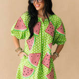 Green & White Polka Dot Watermelon Button Up Dress | Queen Of Sparkles