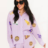 Licensed LSU Mini Icon Striped Button Down | Queen Of Sparkles