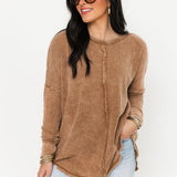 Long Sleeve Waffle Top | Camel