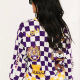 Licensed LSU Checkered Team Icons Cardigan | Queen Of Sparkles