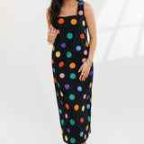 Black Multi Polka Dot Cotton Midi Dress | Queen Of Sparkles