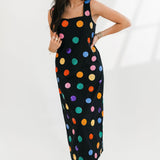 Black Multi Polka Dot Cotton Midi Dress | Queen Of Sparkles