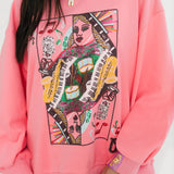 Neon Pink Queen Of Music Card Sweatshirt | Queen Of Sparkles