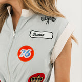 Chambray Racing Patch Tie Romper | Queen Of Sparkles