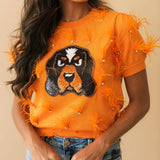 Licensed Tennessee Mascot Scattered Jewel Feather Short Sleeve Sweater | Queen Of Sparkles