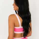 Double Take Contrast Sports Bra | Hot Pink