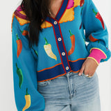 Royal Blue Multi Chili Pepper Cardigan | Queen Of Sparkles