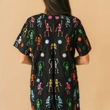 Black Multi Skeleton Cotton Dress | Queen Of Sparkles