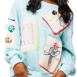 Aqua Scattered Mahjong Tile Sweatshirt | Queen Of Sparkles
