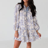 Floral V-Neck Mini Dress | Ecru