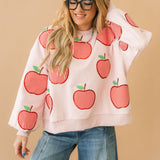 Light Pink & Red Gingham Apple Sweatshirt | Queen Of Sparkles