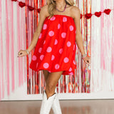 Strapless Bubble Mini Dress | Red Polka Dot
