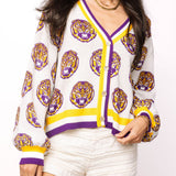 Licensed LSU Knit In Mascot Rhinestone Cardigan | Queen Of Sparkles