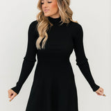 Mock Neck Long Sleeve Mini Dress | Black