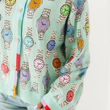 Aqua Colorblock Trim Multi Watch Button Up Cardigan | Queen Of Sparkles