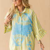 Green & Aqua Striped QOS Card Logo Cotton Tunic | Queen Of Sparkles