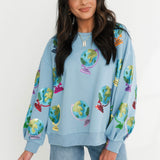 Blue Globe Sweatshirt | Queen Of Sparkles