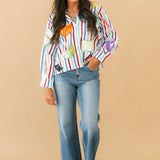 Multi Striped School Book Button Up Collared Top | Queen Of Sparkles
