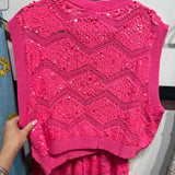 Neon Pink Full Sequin Zig Zag Sweater Tank | Queen Of Sparkles