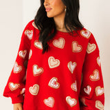 Red Heart Cookies Oversized Sweatshirt | Queen Of Sparkles