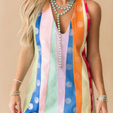 Multi Stripe Clear Sequin Polka Dot Tank Dress | Queen Of Sparkles