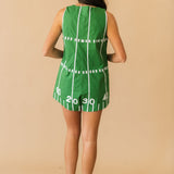 Green Cotton Football Field Tie Cotton Romper | Queen Of Sparkles