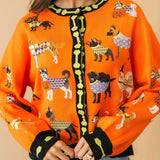 Orange Halloween Dogs Button Up Cardigan | Queen Of Sparkles