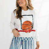 White Basketball Net Fringe Sweater | Queen Of Sparkles