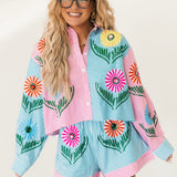 Pink & Blue Striped Cinco Flowers Short | Queen Of Sparkles
