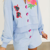 Dusty Blue Henley Jewel Button Short | Queen Of Sparkles