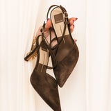 Kamra Heels | Dark Brown Suede